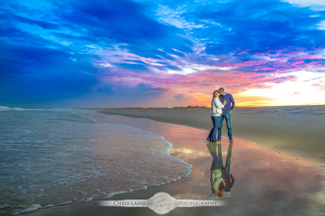 Fort Fisher Wedding Photography - Image of couple on the beach at sunset