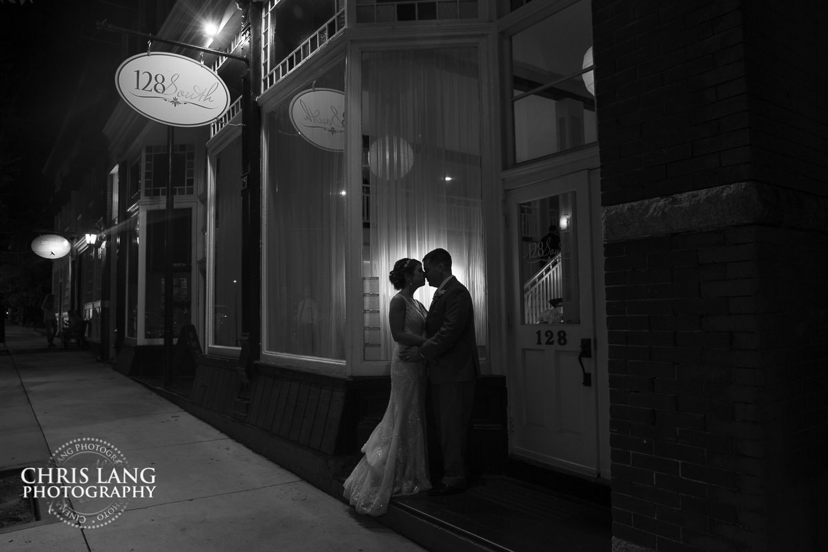 128 South Wedding & Reception Venue - Downtown Wilmington NC - Wedding Photography by Chris Lang Photography - Wedding image - wedding ideas - bride & groom outside the front of 128 South