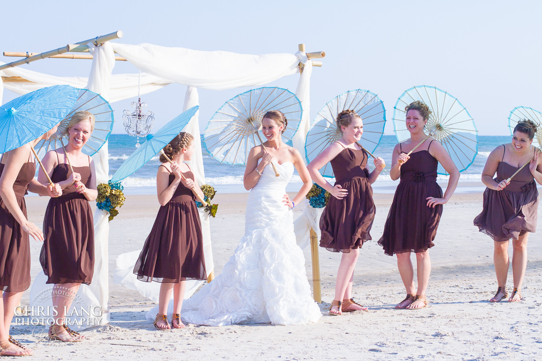 Briadesmaid Picture - wedding umbrellas - Topsail Island - NC - Wedding - Photography