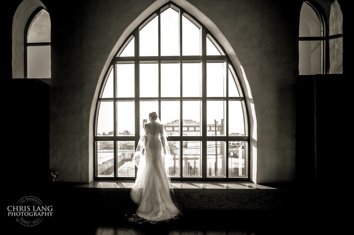 Brooklyn Arts Center arch window - bride - wedding dress - brooklyn arts center - weddings - wedding venue -  wedding photo - bride - groom - ideas - wilmington nc - chris lang photography - 