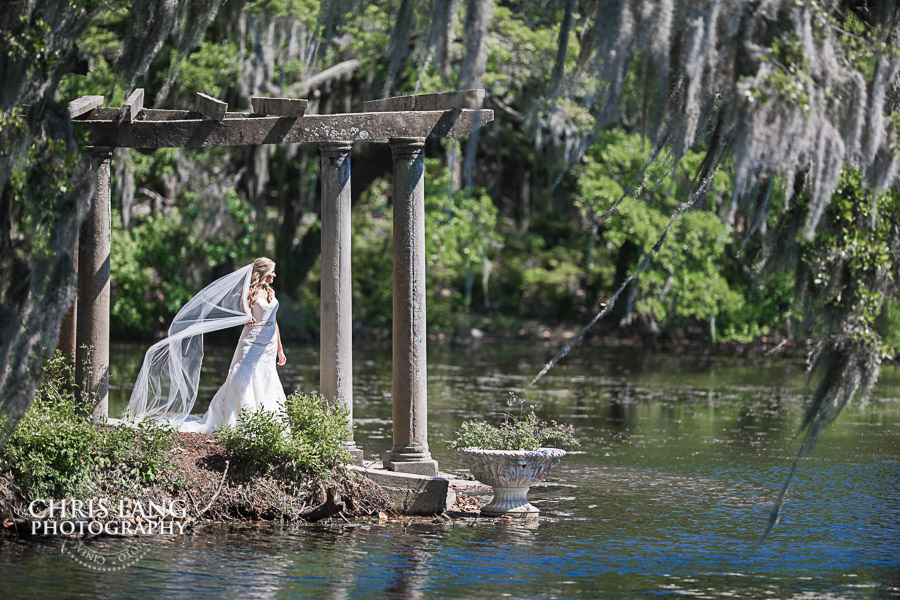 bride at the pergola in airlie gardens - bridal portrait photography - photographers - bridal portraits - bride - wedding dress - ideas - wilmington nc