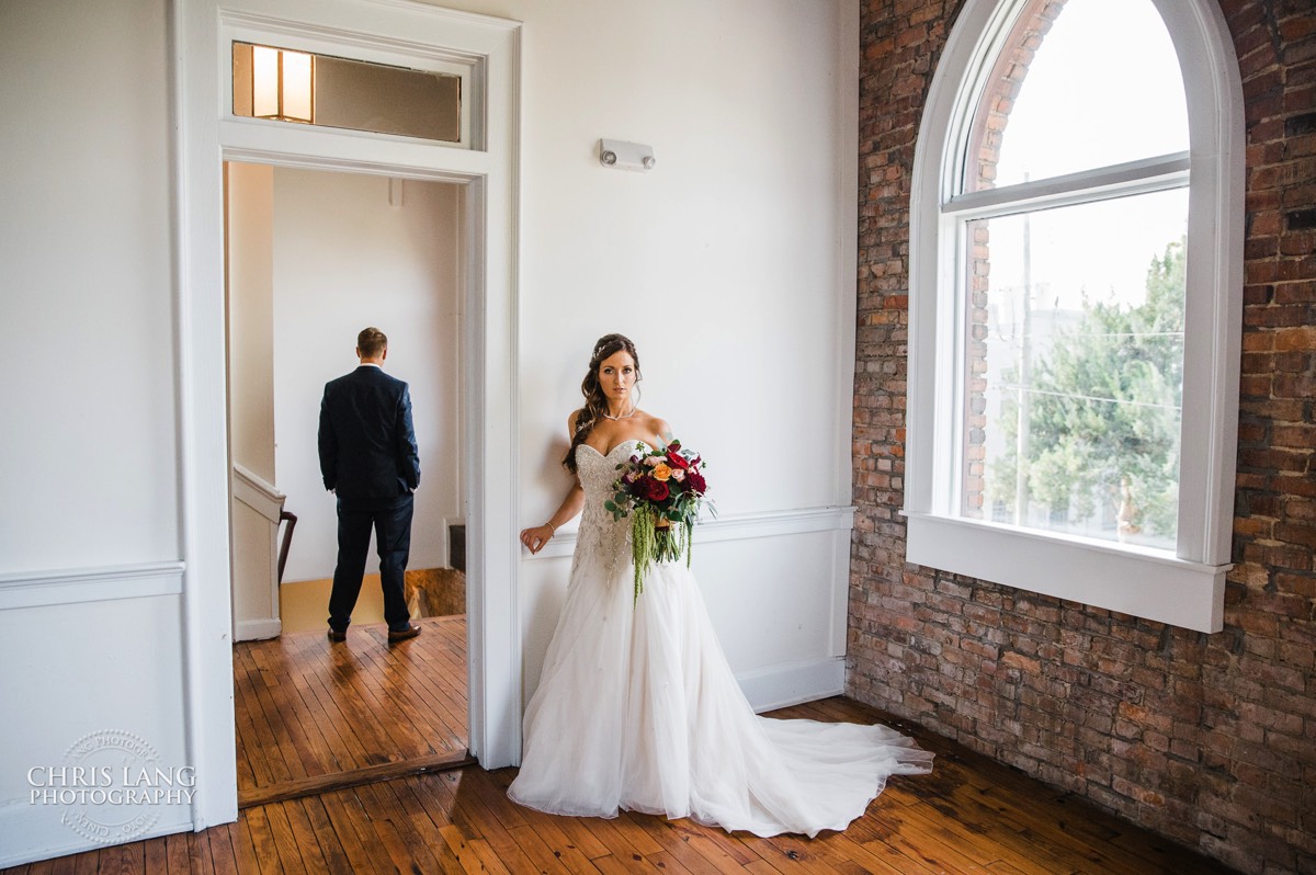 Bride and groom first look - annex - brooklyn arts center - weddings - wedding venue -  wedding photo - ideas - wilmington nc - chris lang photography 