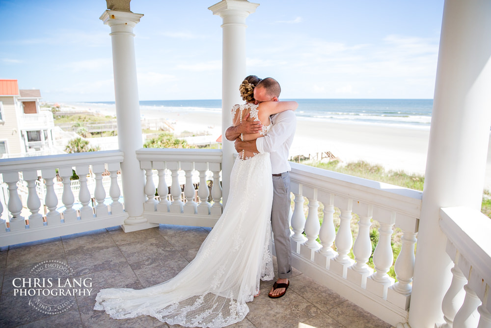 bride & groom - first look on wedding day - beach weddings - beach wedding picture - wedding ideas - beach wedding photography - Ocean Isle Beach - NC