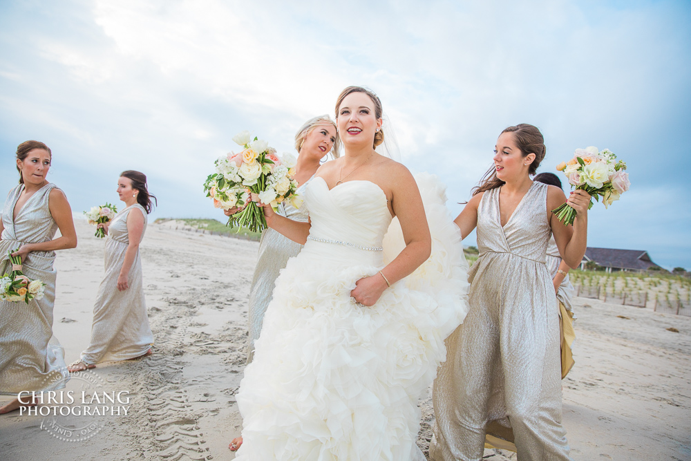 bridesmaids on beach - beach weddingphoto - bridesmaids dresses - Holden Beach NC Beach weddings - beach wedding picture - wedding ideas - beach wedding photography 