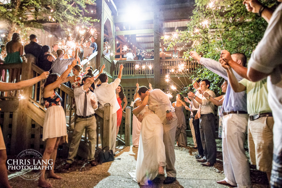 Sparkler exit at the River Lodge wedding venue in River Landing, Wallace NC