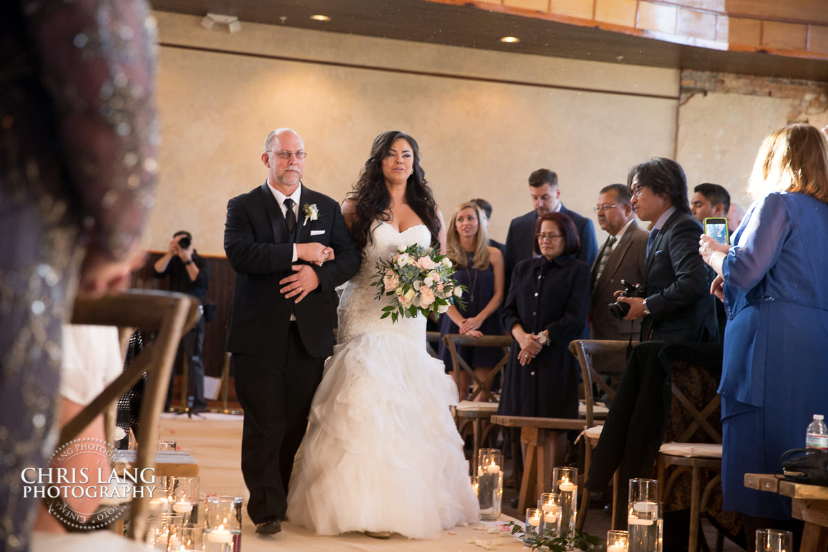 Bride and Father walking down theisle - Brooklynn Arts Center - Wedding ceremony photo - Wedding ceremonies - bride - groom - bridal party - wedding ceremony photography - ideas - Wilmingotn NC Wedding Photographers