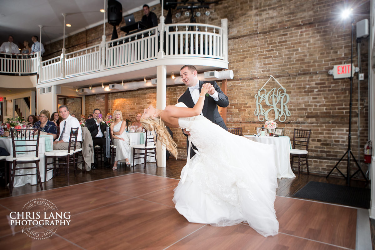 bride and groom first dance - 128 south wedding venue - wedding reception photos - wedding reception ideas -bride - groom - wilmington nc wedding photography - 