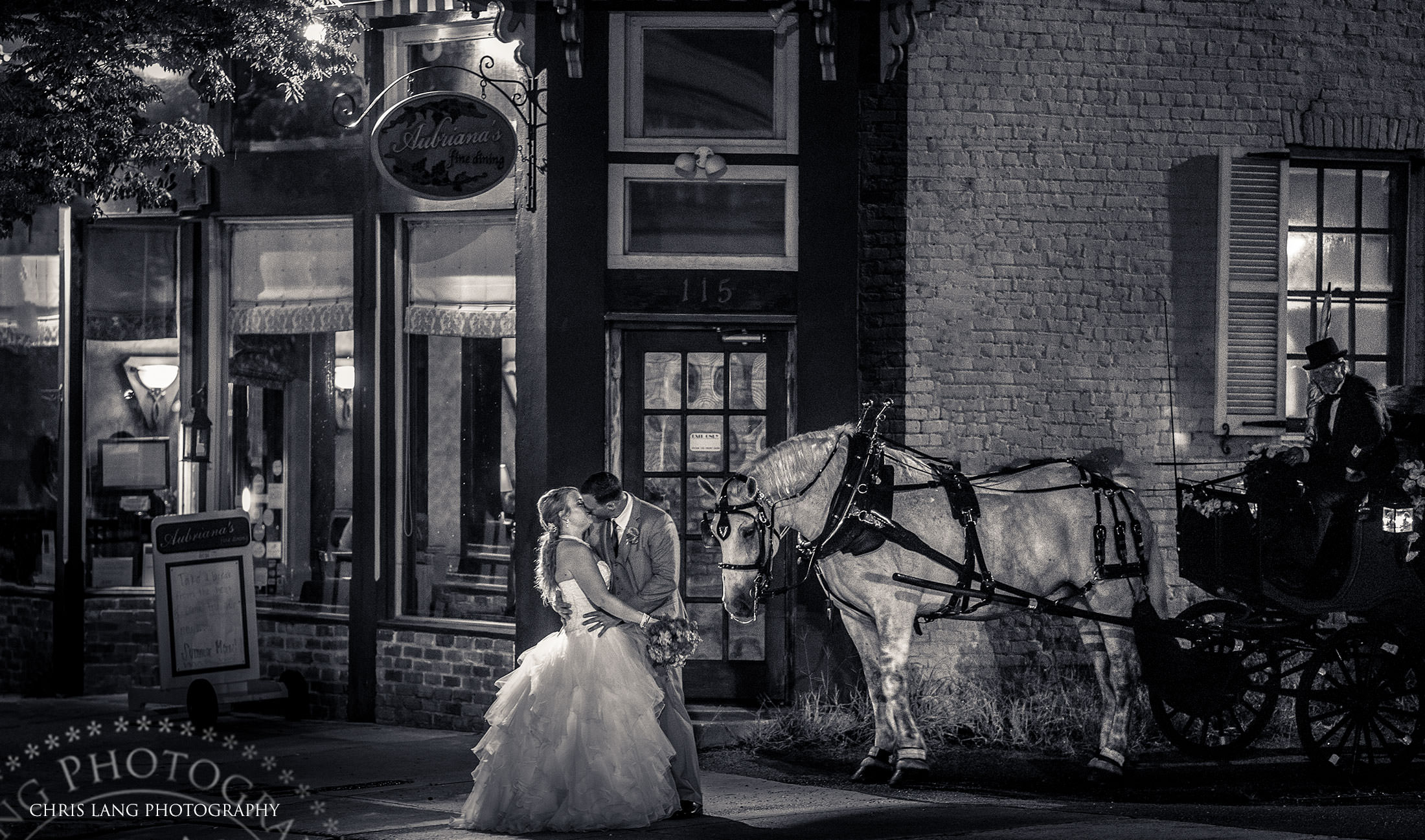 Night Wedding photo - Bride & Goom - Horse & Cariage - wedding photo - wilmingon nc wedding photography
