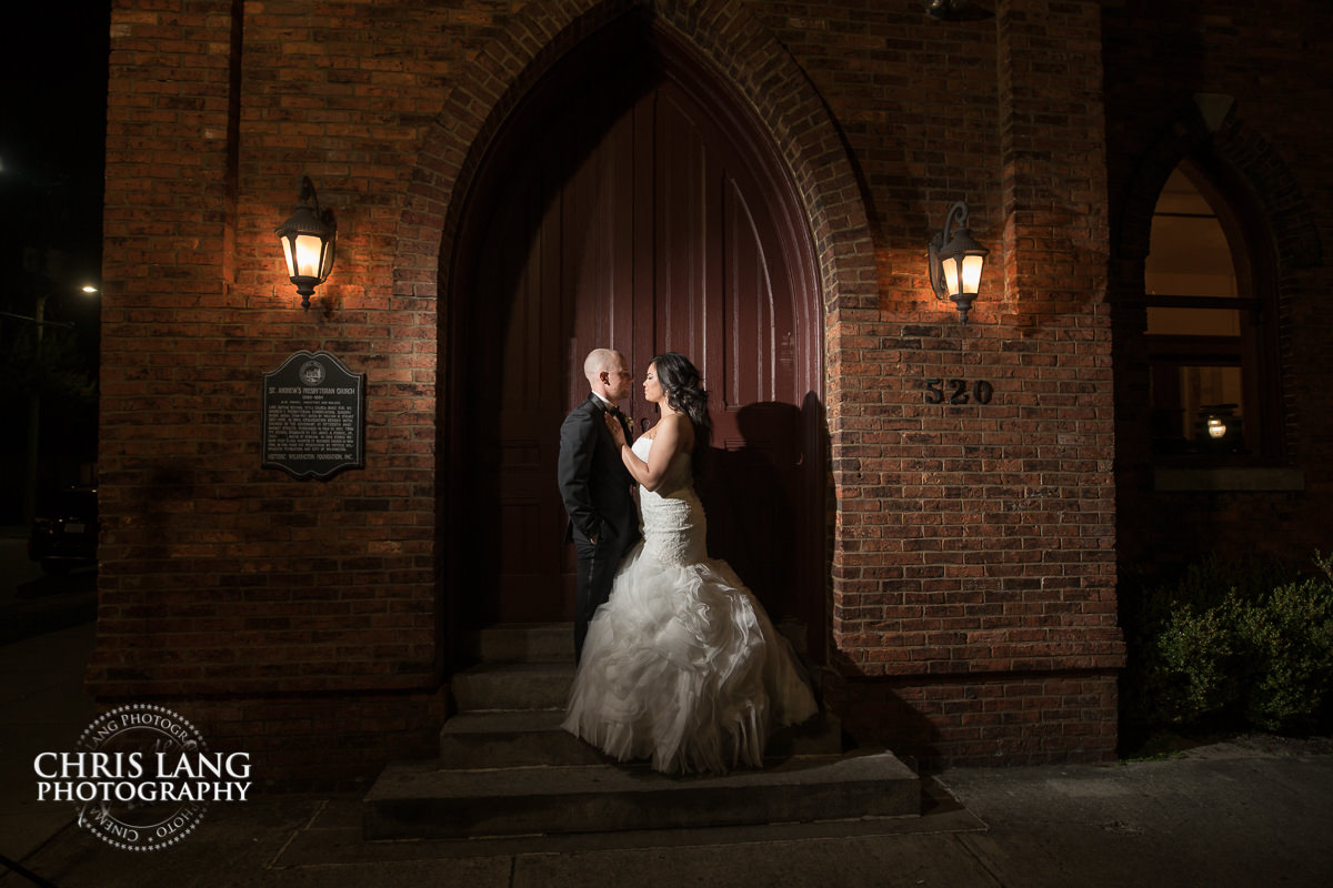 Brooklynn Arts Center Weddings - Wilmington NC - wedding photography - night wedding photography - evening wedding photos- bride - groom - wedding photo ideas - 