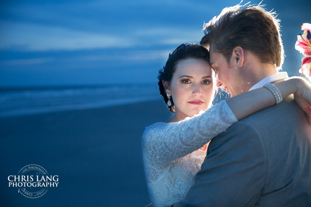 bald head island weddings - beach weddings - sunset wedding photo - the golden hour - bride & groom - wedding dress - sunset wedding photography - twlight on the beach