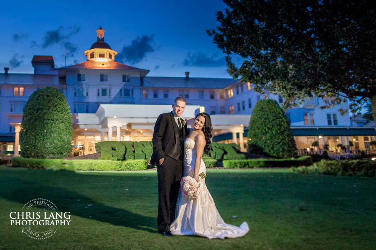 pinhurst country club weddings- sunset wedding photo - the golden hour - bride & groom - wedding dress - sunset wedding photography - twlight  photo