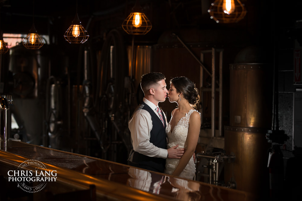 bride and groom inside ironclad brewery - wedding photo - wedding photography - wedding & reception ideas - 